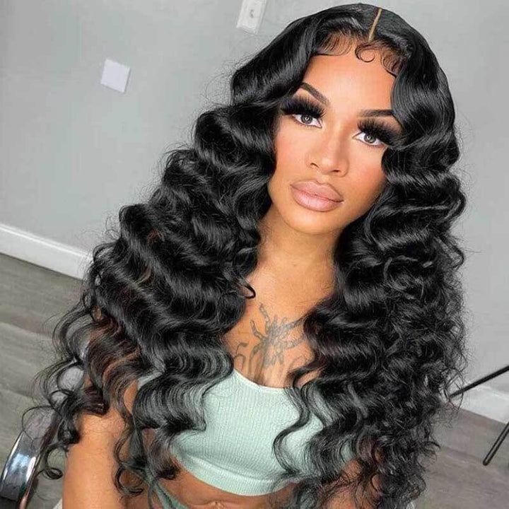 ALIGLOSSY pre-plucked loose deep wave human hair wig with 4x4/5x5 lace closure