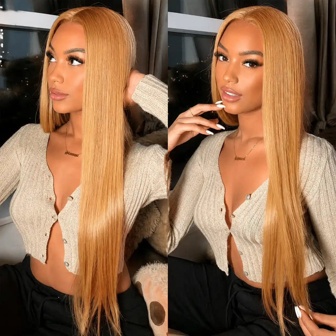 Aliglossy 13x4 HD Transparent HONEY BLONDE STRAIGHT LACE FRONT WIG