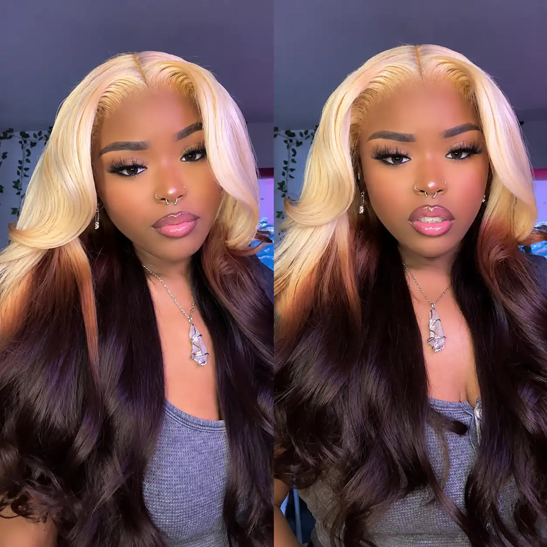Aliglossy Reverse Ombre Wig 13X4 Lace Frontal 613 Blonde Brown Black Ombre Human Hair Wigs