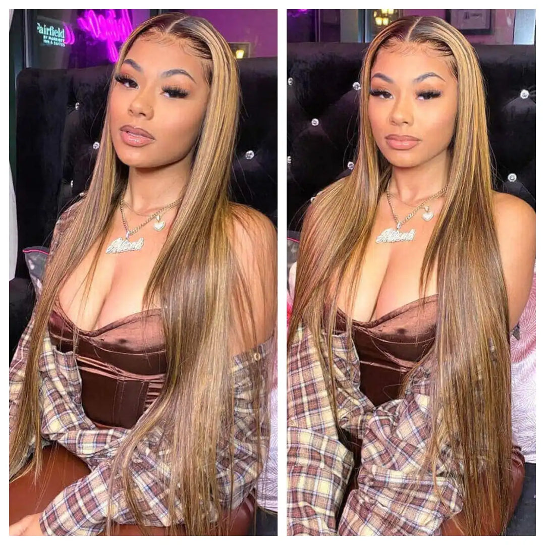 Aliglossy lace front Straight wig with highlights