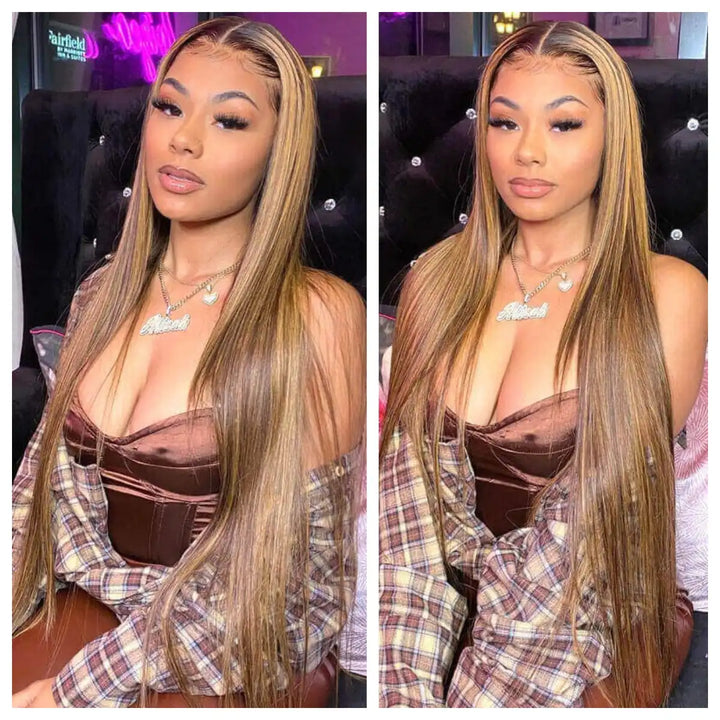 Aliglossy lace front Straight wig with highlights