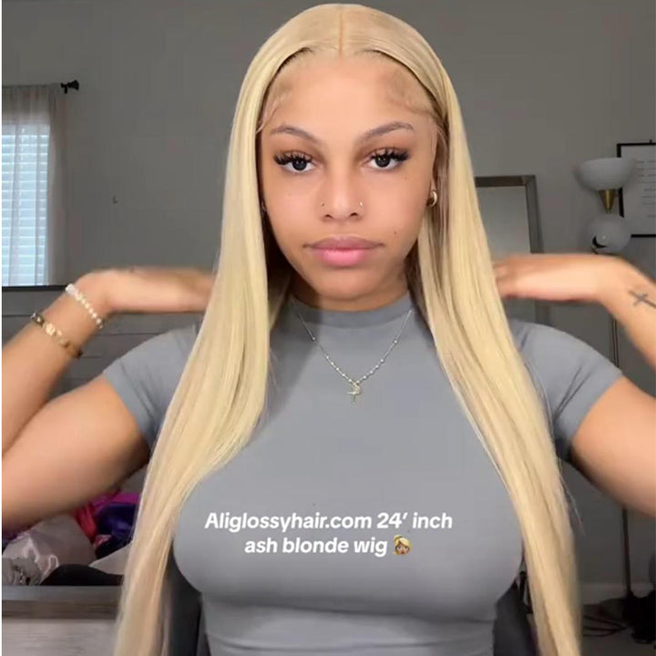 Ash Blonde Balayage human hair wig, 180% density, 13x4 HD lace