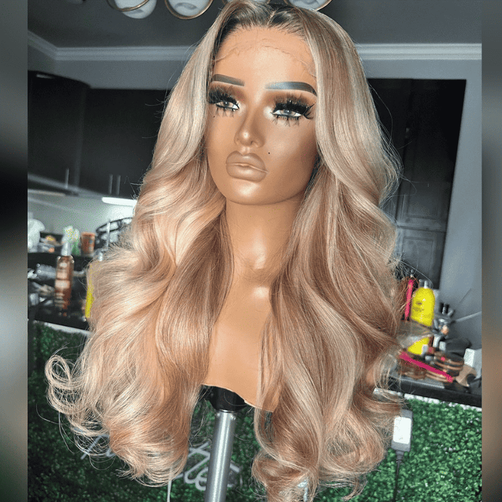 Ash Honey Blonde Balayage 13x4 lace front wig, 250% high density human hair