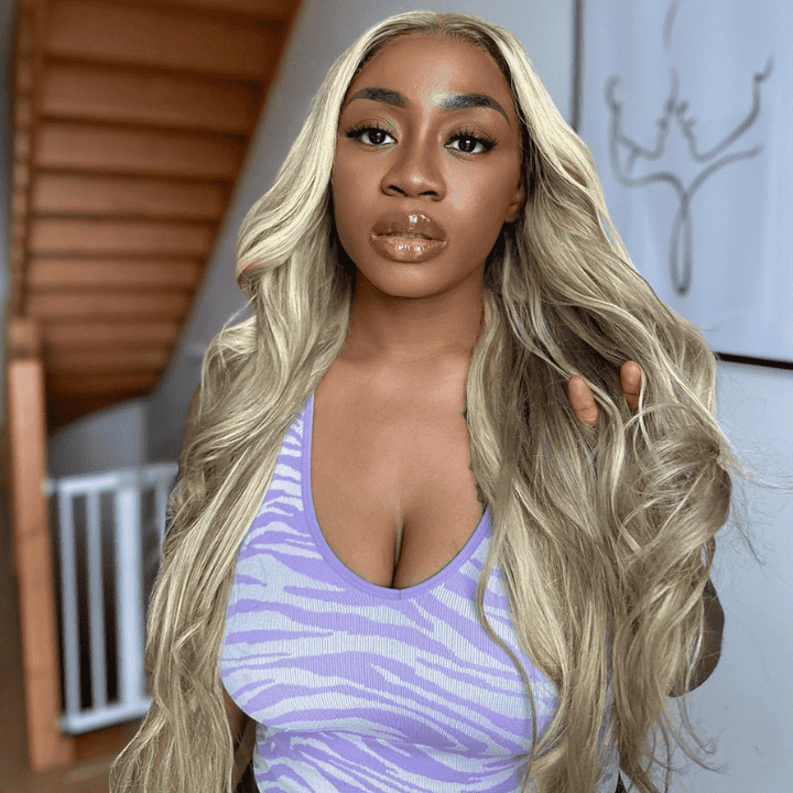 Balayage Ash Blonde Body Wave 13x4 lace front wig, 180% density