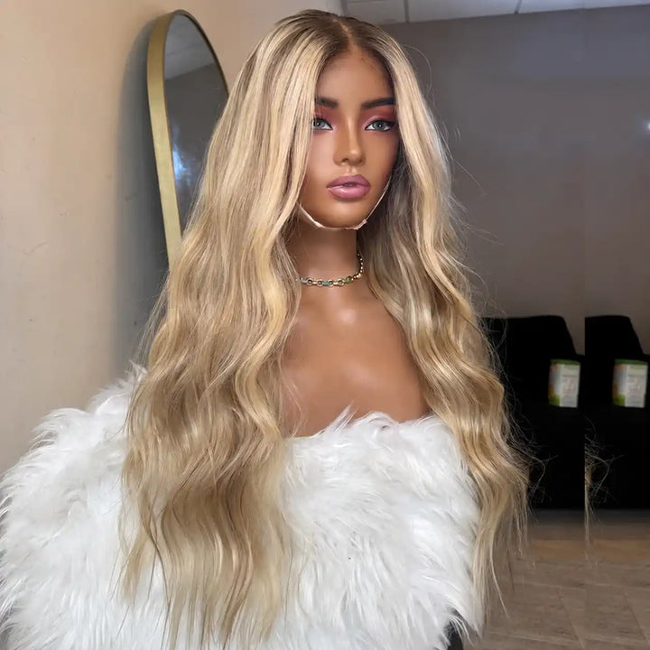 Balayage Blonde Highlight Body Wave Human Hair Wig 13x6 HD Lace Front