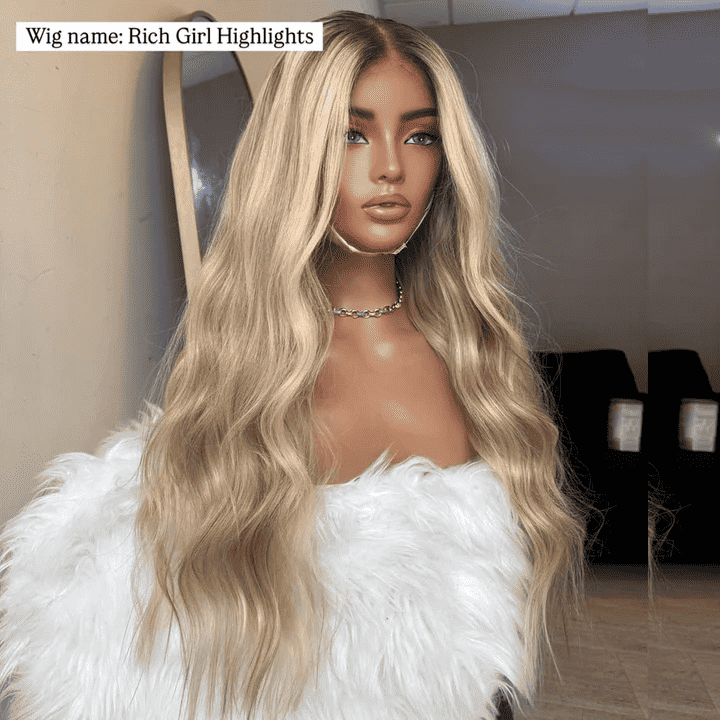 Balayage Blonde Highlight Body Wave wig, 13x6 HD transparent lace front