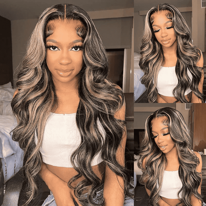 Balayage Highlights Black Blonde wig, 13x4 HD lace front human hair