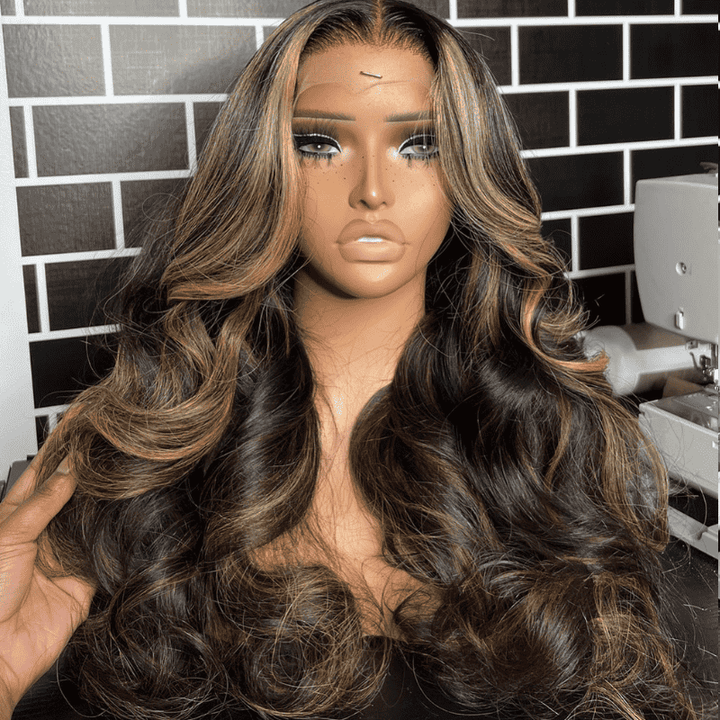 Balayage Highlights Body Wave human hair wig, 250% density, 13x4 lace