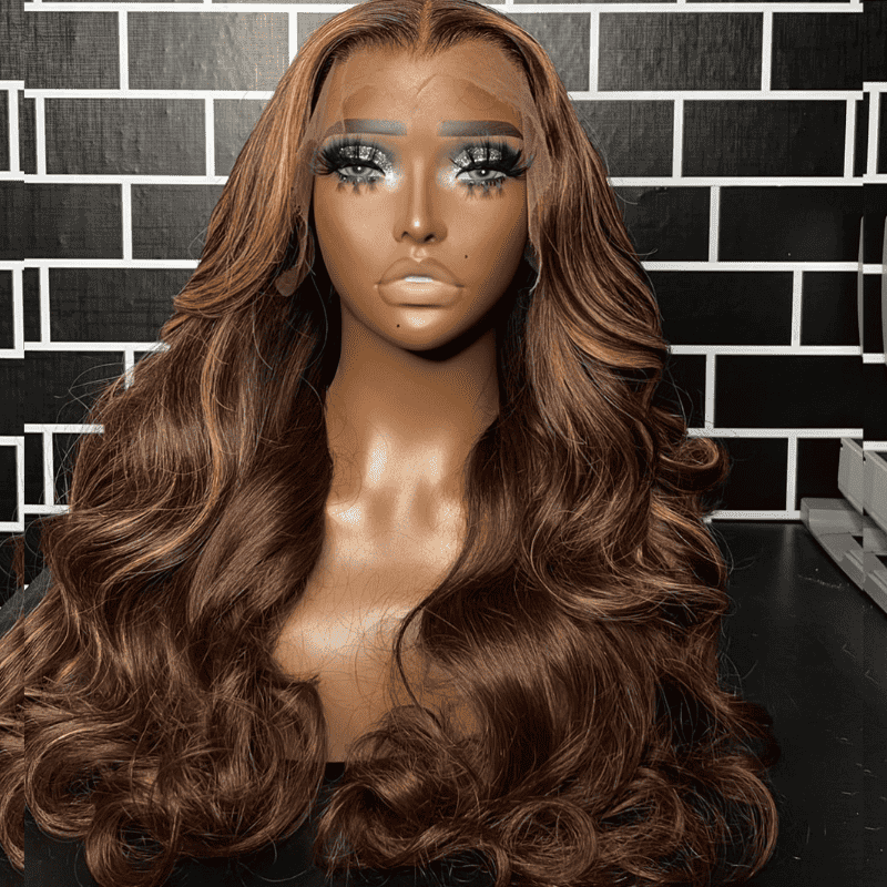 Balayage Honey Blonde On Chocolate Brown Highlights 13x4 lace front wig