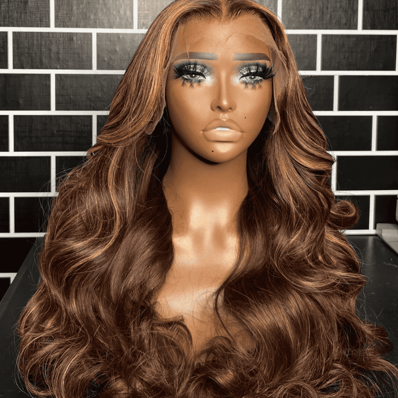 Balayage Honey Blonde On Chocolate Brown Highlights human hair wig, 13x4 lace