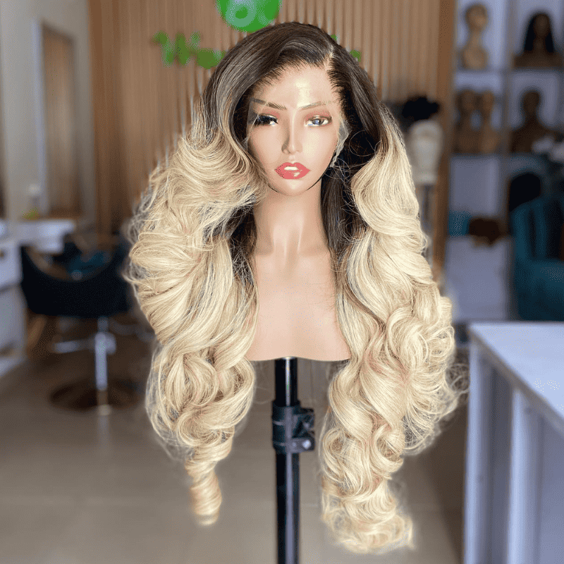 Balayage Light Brown On Blonde Highlights wig, 250% density, 13x4 lace front