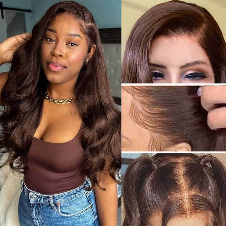 Beginner friendly 13x4 lace wig, Chocolate Brown Body Wave, 180% density