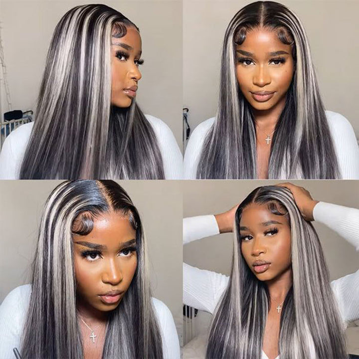 Black Blonde Balayage Highlight human hair wig, 13x4 HD transparent lace