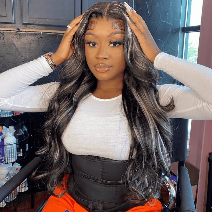 Black and Blonde Highlights 13x4 lace front wig, 250% density human hair