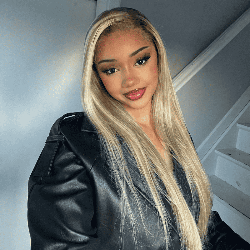 Blonde Brown Highlights 13x4 lace front straight wig, 250% high density