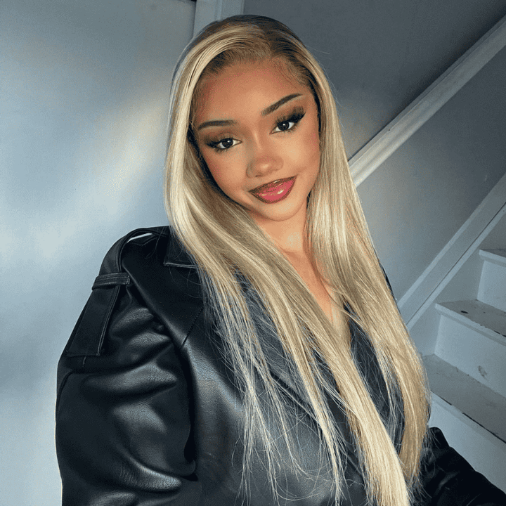 Blonde Brown Highlights 13x4 lace front straight wig, 250% high density