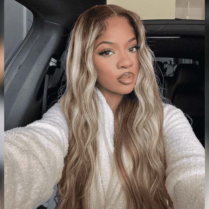 Blonde Brown Highlights 13x4 lace front wig, 250% density human hair