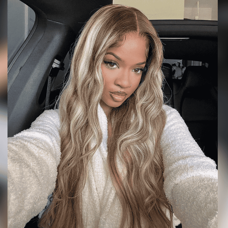 Blonde Brown Highlights human hair wig, 250% density, 13x4 lace front