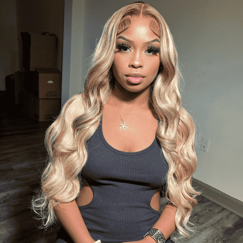 Blonde Brown Highlights human hair wig, 300% density, 13x4 lace front