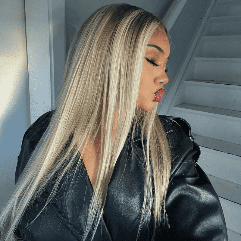 Blonde Brown Highlights straight human hair wig, 250% density, 13x4 lace front