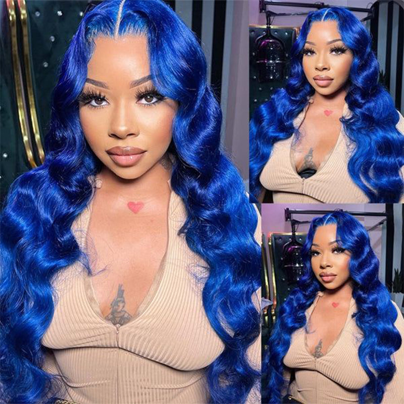 Blue Body Wave 13x4 lace front wig, 180% density
