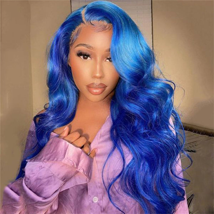 Blue Body Wave human hair wig, 180% density, 13x4 lace front