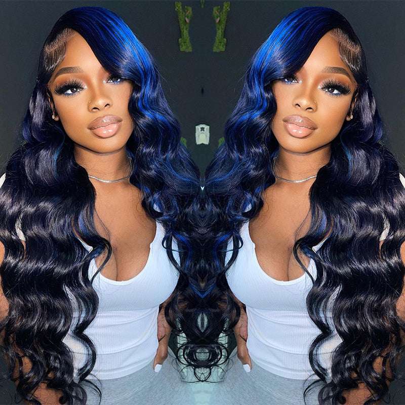 Blue Highlight Loose Deep Wave Lace Front Human Hair Wig 13x4 HD Lace