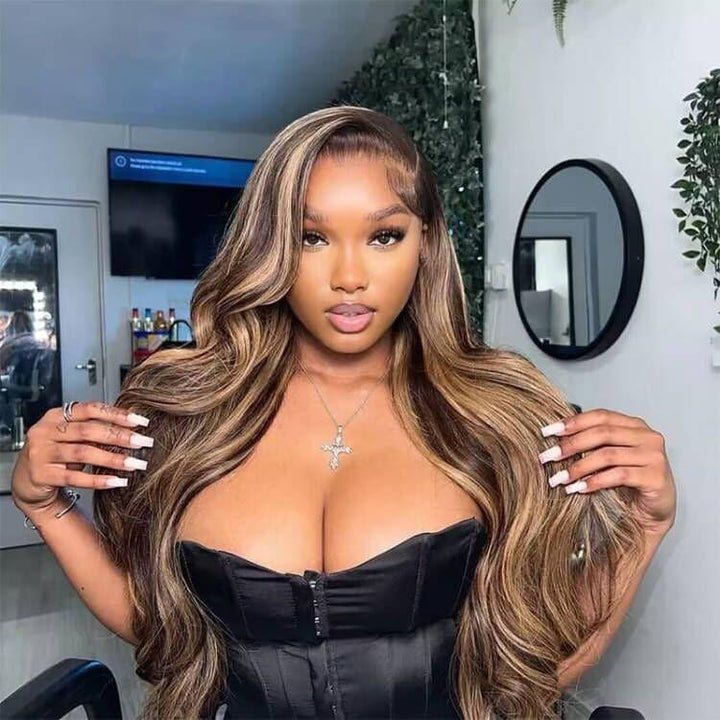Body Wave wig with 4/30 highlights, 13x4 HD lace front, natural hairline