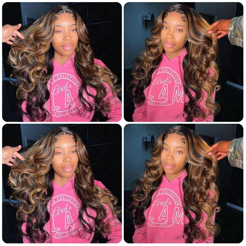 ALIGLOSSY 1B/30 Highlight Body Wave Wig Human Hair 13x6 HD Lace Front 180 Density
