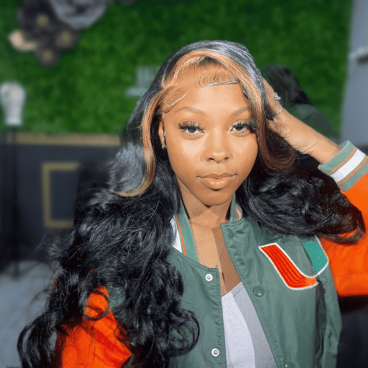 Brown Skunk Stripe human hair wig, 250% density, 13x4 lace front