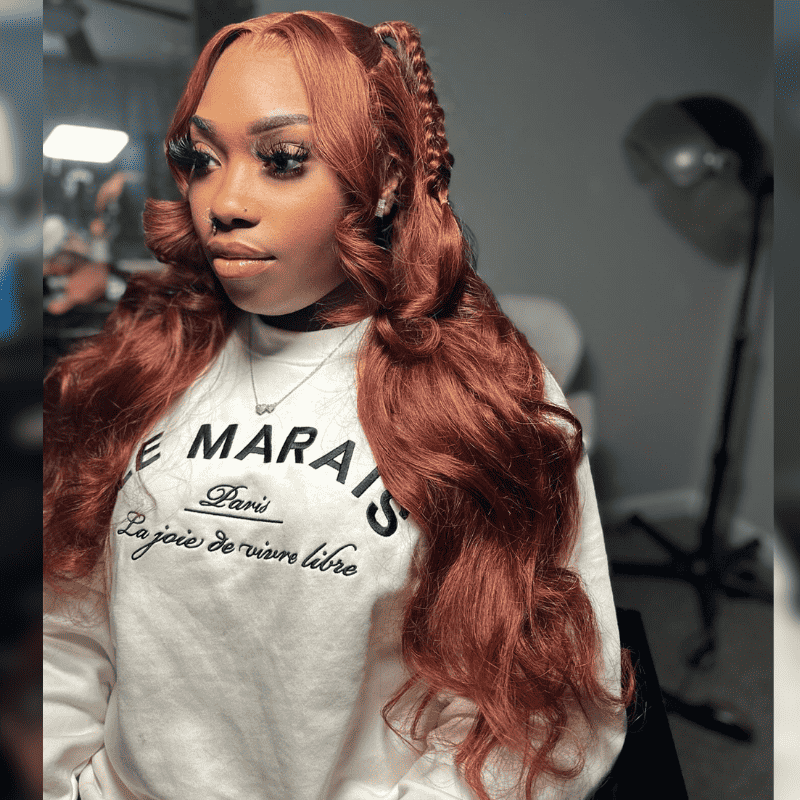 Brownish Reddish Brown Body Wave human hair wig, 250% density, 13x4 lace