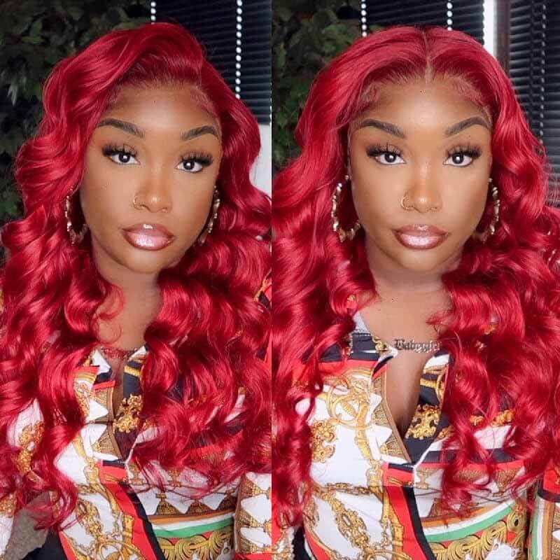 Burgundy Body Wave 13x4 HD lace front wig, 180% density