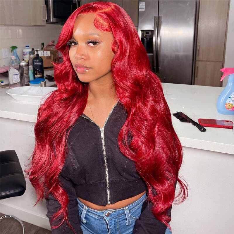 Burgundy Body Wave human hair wig, 180% density, 13x4 HD lace