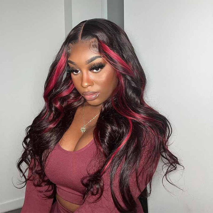 Burgundy Highlight human hair wig, 200% 250% density, 13x4 HD lace