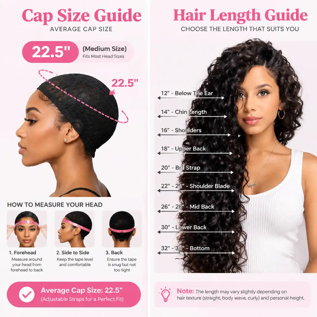 Cap Size Guide and Hair Length Chart for Aliglossy Deep Wave Pre-Braided HD Lace Frontal Wig
