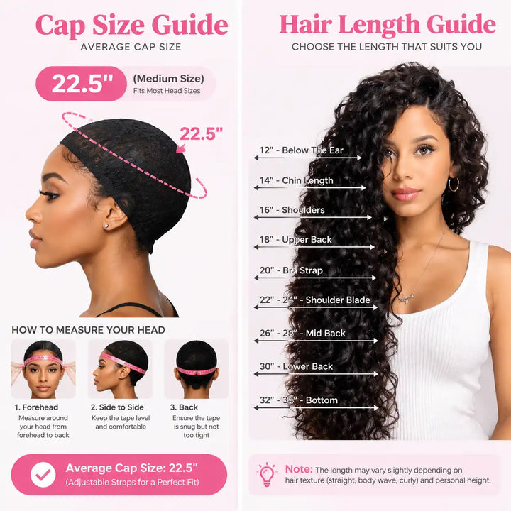 Cap Size Guide and Hair Length Chart for Aliglossy Deep Wave Pre-Braided HD Lace Frontal Wig