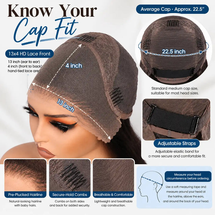 Cap construction details of Chocolate Brown Skunk Stripe Wig With Blue Highlights 13x4 HD Lace Frontal Hair Wigs