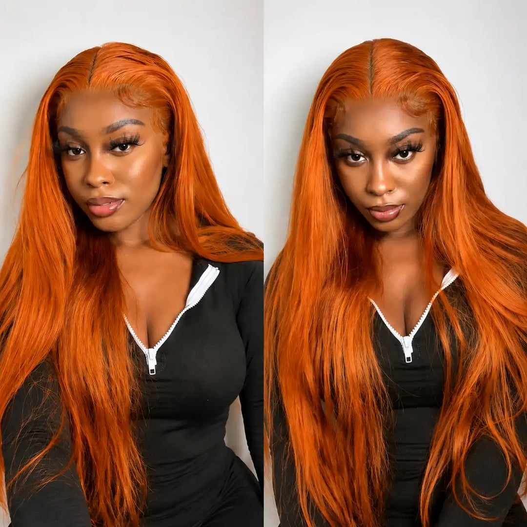 ALIGLOSSY 13X4 Orange Ginger Brazilian Straight Lace Front Wig HD Transparent Human Hair Wigs