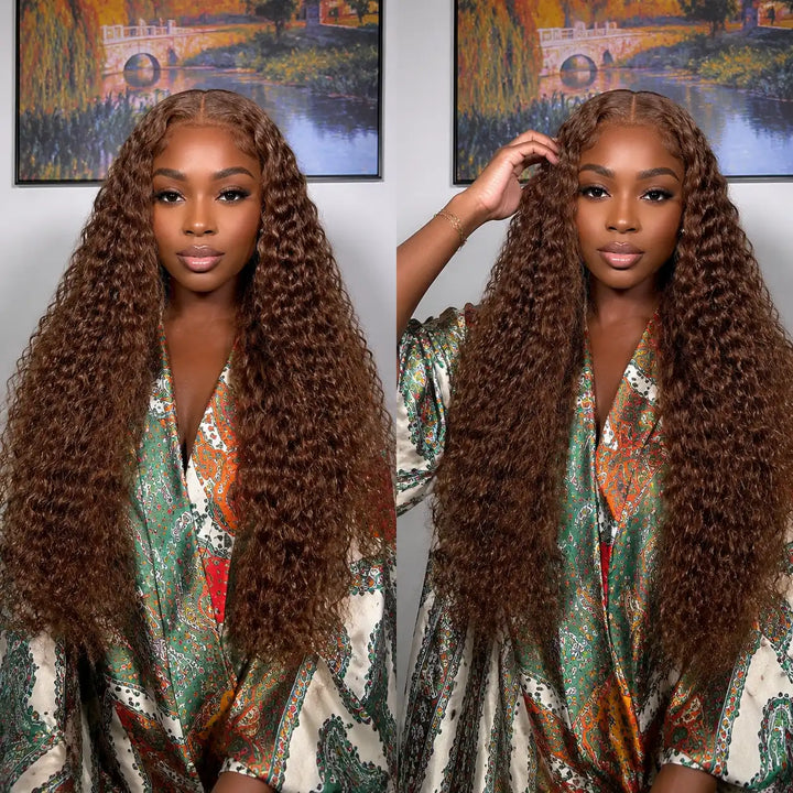 Wear Go Glueless Chocolate Brown Deep Wave Human Hair Wig Pre Cut 4x4 5x5 HD Transparent Lace Closure Beginner Friendly
