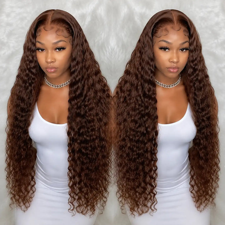 Wear Go Glueless Chocolate Brown Deep Wave Human Hair Wig Pre Cut 4x4 5x5 HD Transparent Lace Closure Beginner Friendly