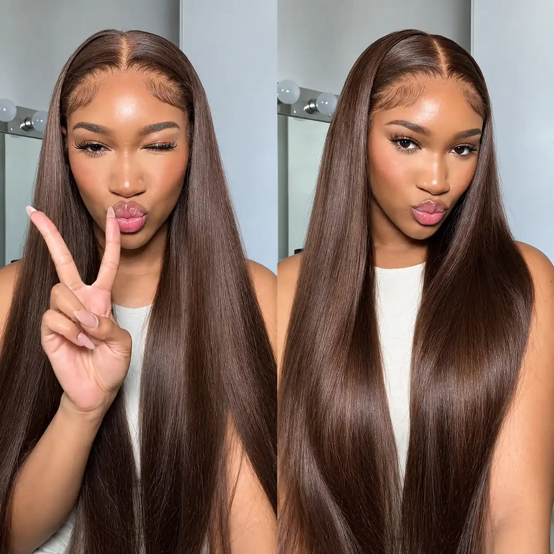 Chocolate Brown 13x4 Straight Lace Front Wig HD Transparent Lace Human Hair Wigs