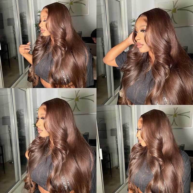 Chocolate Brown Body Wave human hair wig, 180% density, 13x4 HD lace