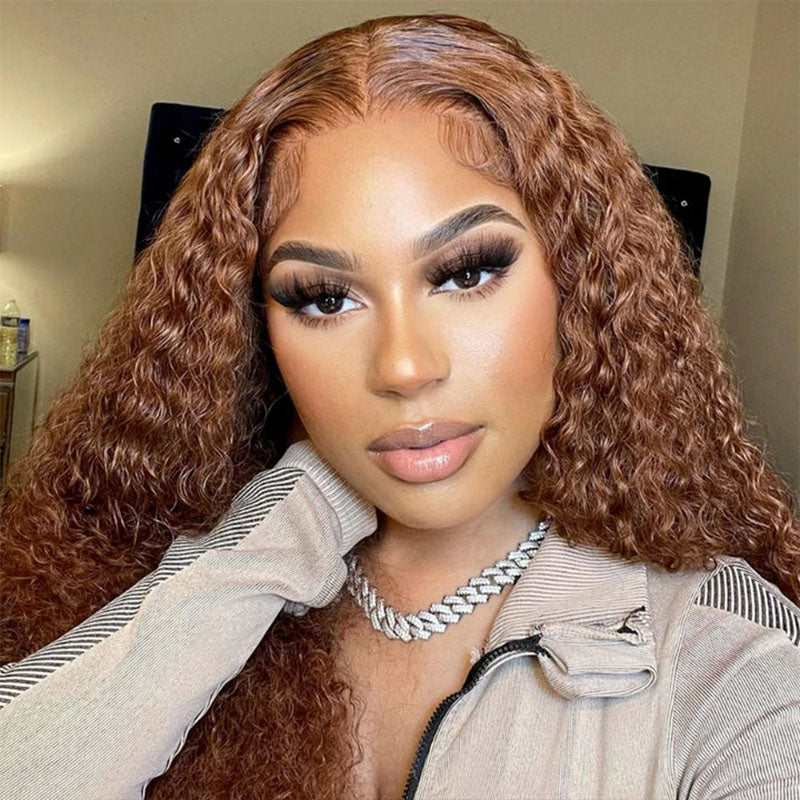Chocolate Brown Deep Wave human hair wig, 5x5 HD transparent lace, wear and go glueless