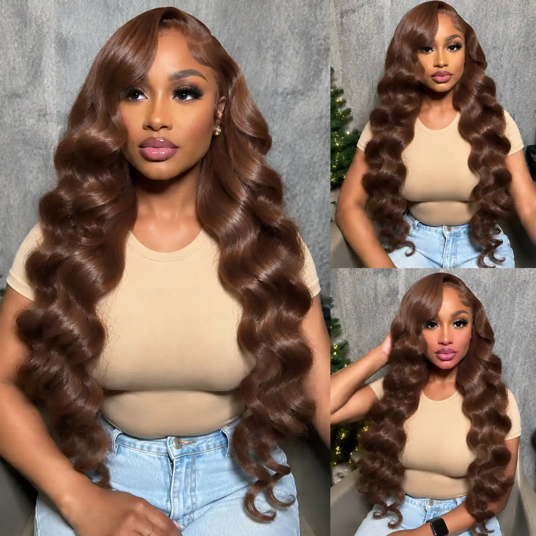 Chocolate Brown Wand Curls 13x4 HD Lace Loose Deep Wave Wigs