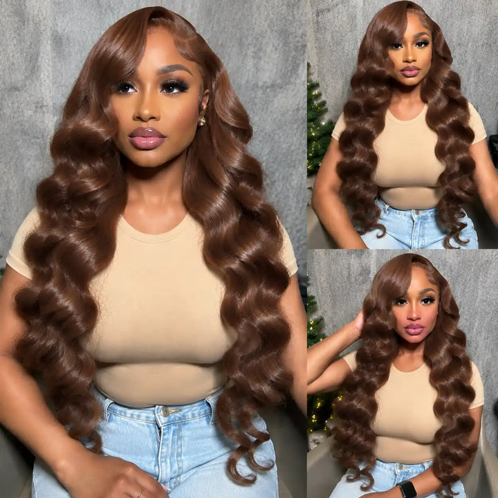 Chocolate Brown Wand Curls 13x4 HD Lace Loose Deep Wave Wigs