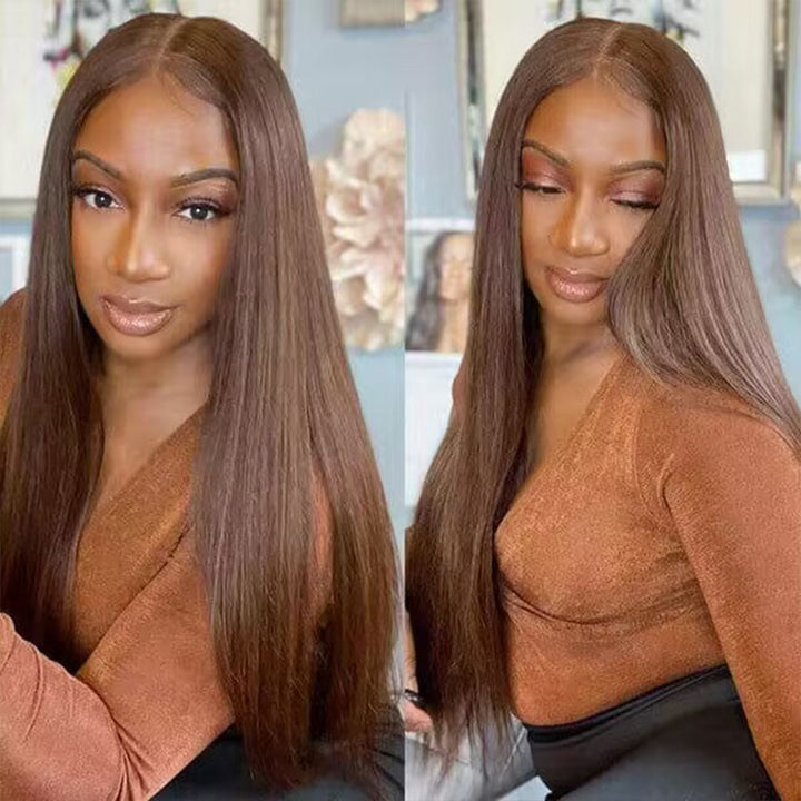Chocolate Brown glueless straight wig, wear and go 5x5 HD lace closure