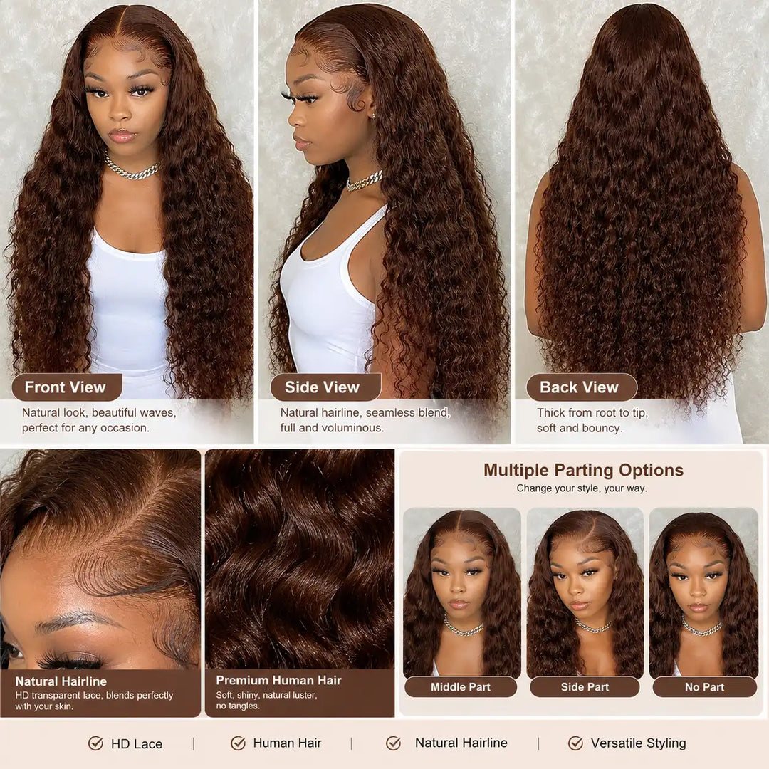 Chocolate brown Deep Wave Wigs