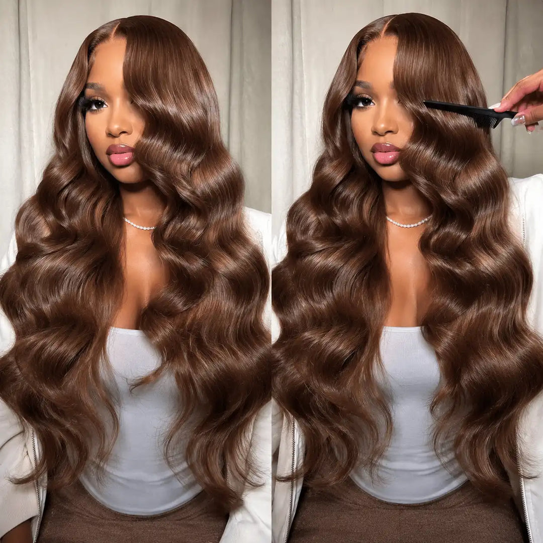 Chocolate brown body wave lace front wig