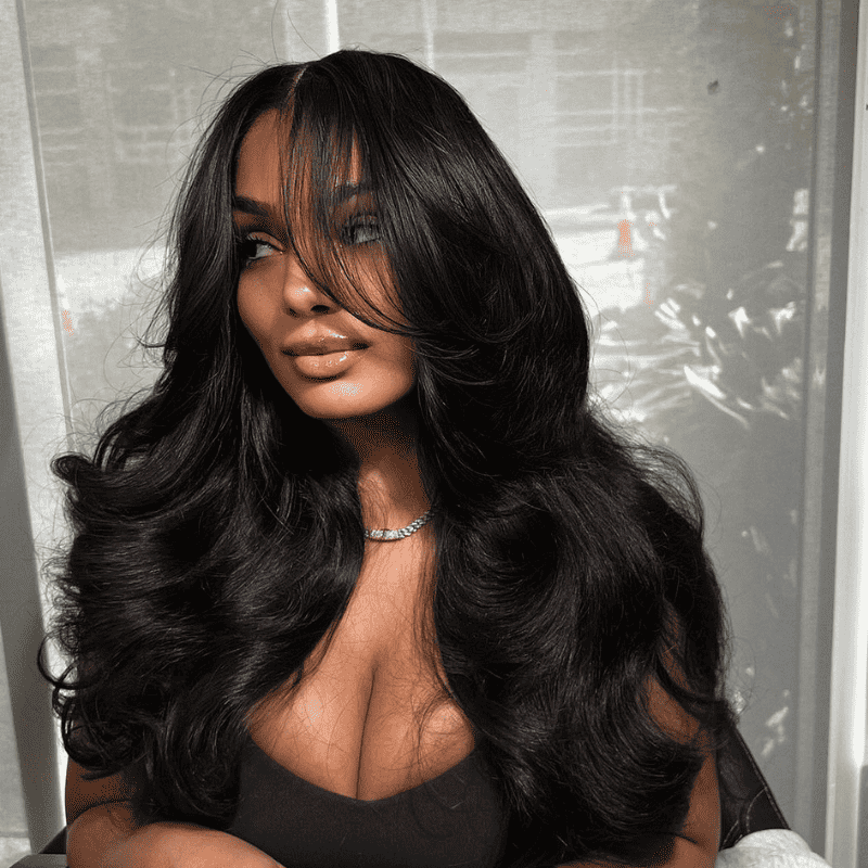 Curtain Bangs Body Wave human hair wig, 250% density, 13x4 lace front