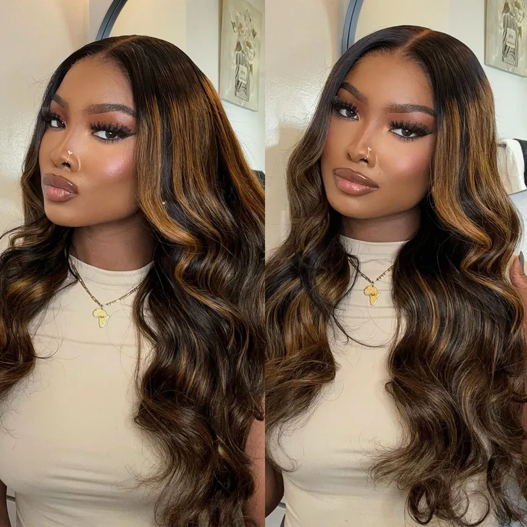 ALIGLOSSY 1B/30 Highlight Body Wave Wig Human Hair 13x6 HD Lace Front 180 Density